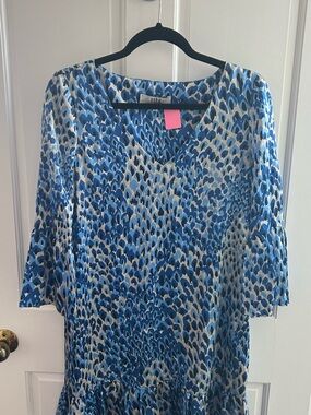Tibi Blue Multi-Pattern V-Neck Tunic